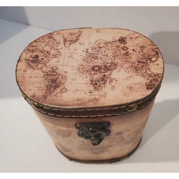 Leather Map Designed Storage Container 6 Inches Tall - Picture 5 of 8